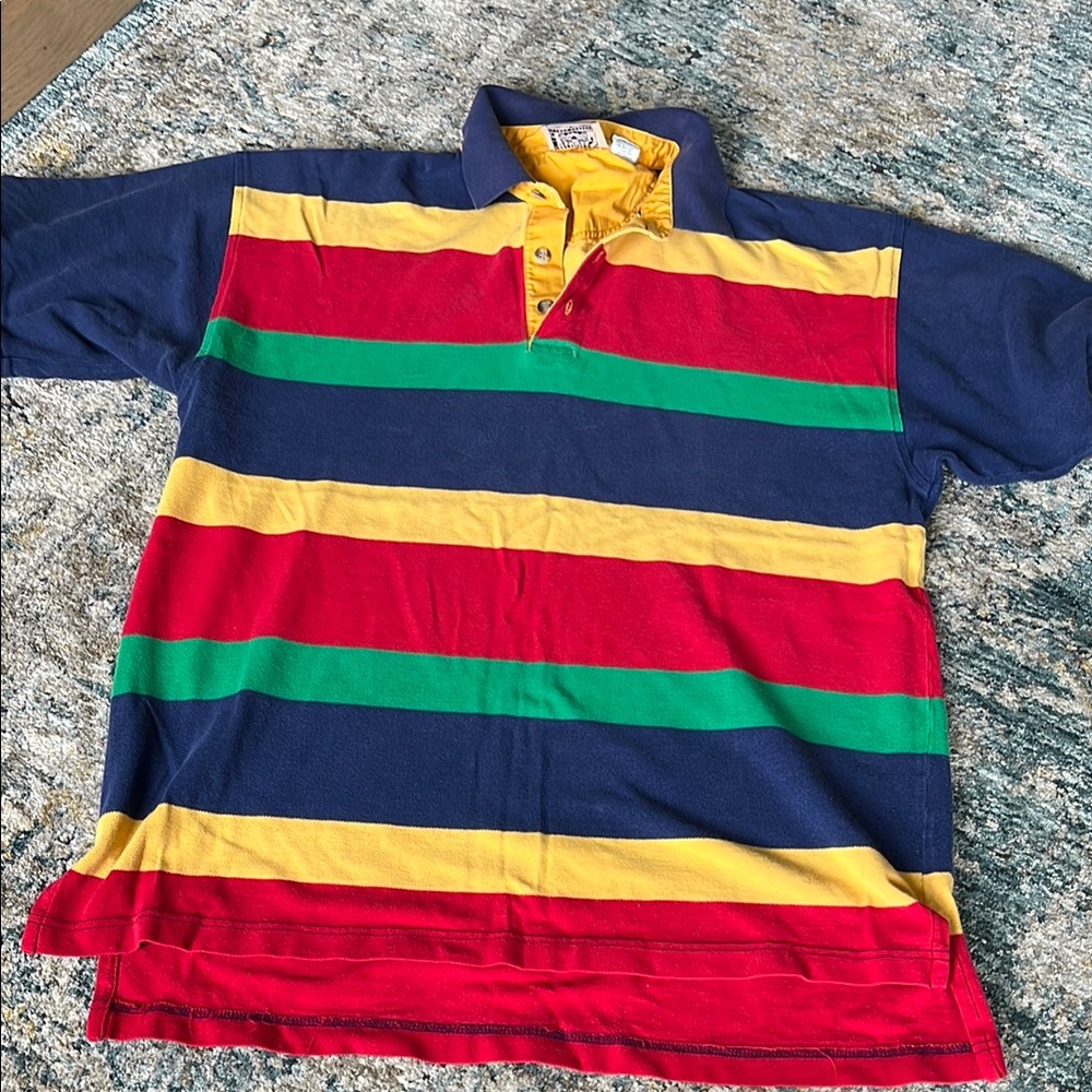 90s Dad Polo Shirt Vibrant Stripes Casual